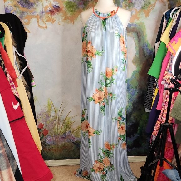 Be by Chetta B Dresses & Skirts - Floral Halter Maxi Dress - Blue and Orange